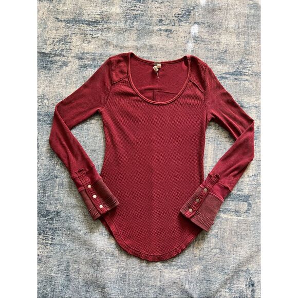 Free People Tops - We The Free People Burgundy Sunnie Valley Waffle Knit Thermal Medium